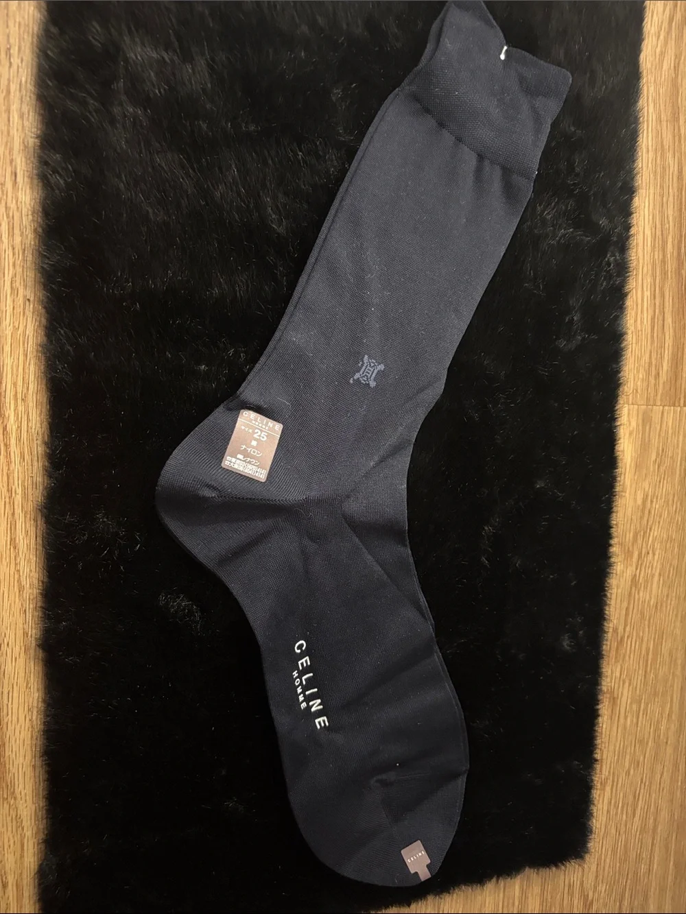 Celine Navy Logo Crew Socks